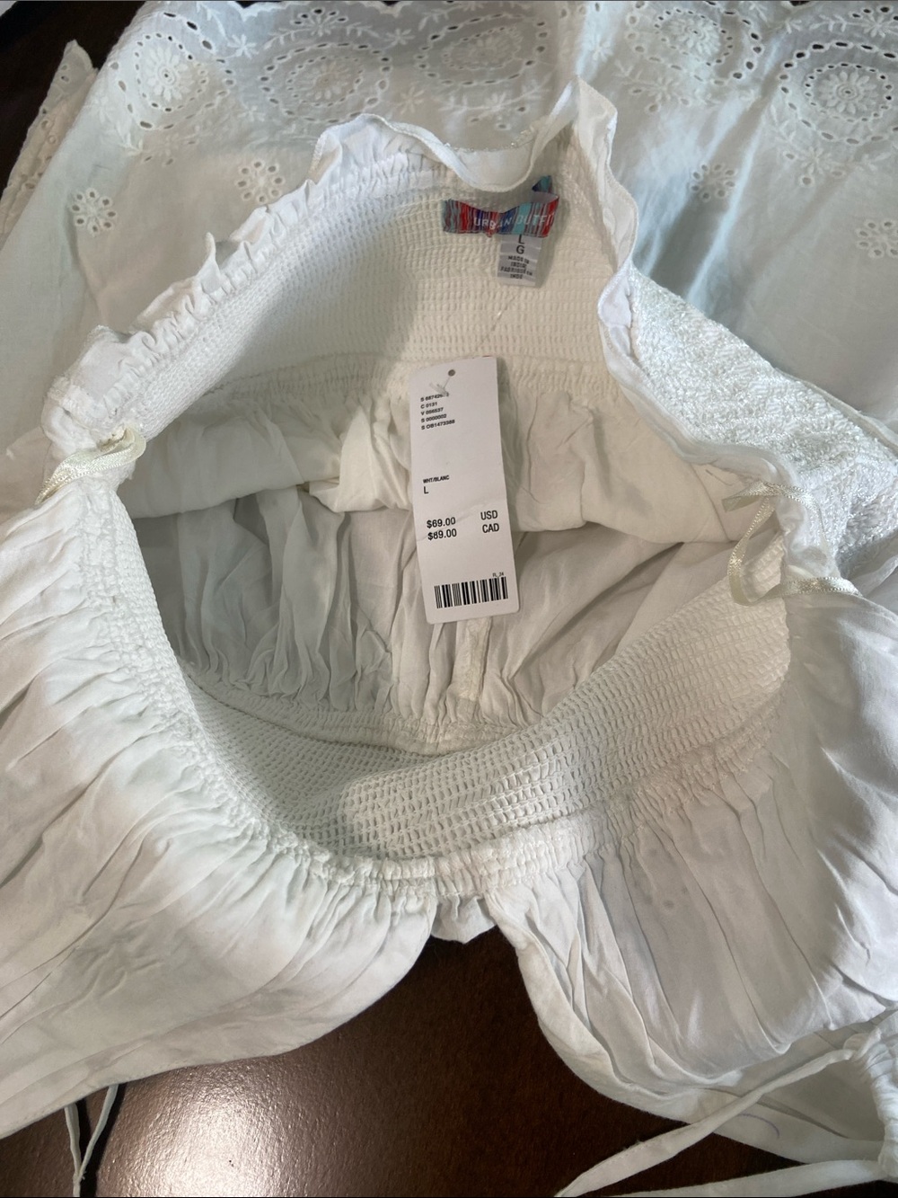 Urban Outfitters Millie White Eyelet Smocked Romper, size L. NWT - Picture 16 of 16